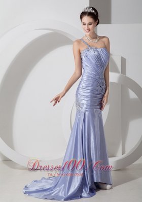 Mermaid One Shoulder Lilac Prom Pageant Dress Brush Train