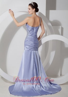 Mermaid One Shoulder Lilac Prom Pageant Dress Brush Train