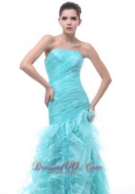 Mermaid Ruffled Blue Organza Prom Evening Dress