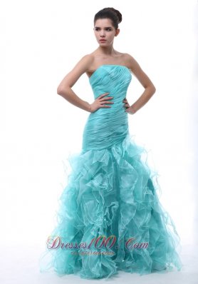 Mermaid Ruffled Blue Organza Prom Evening Dress