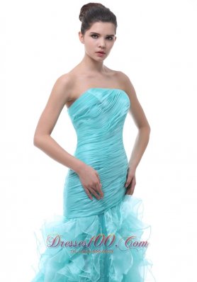 Mermaid Ruffled Blue Organza Prom Evening Dress