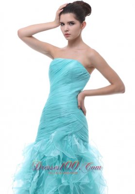 Mermaid Ruffled Blue Organza Prom Evening Dress