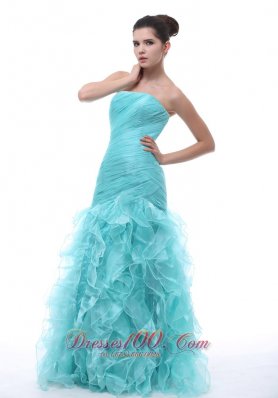 Mermaid Ruffled Blue Organza Prom Evening Dress