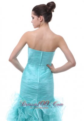 Mermaid Ruffled Blue Organza Prom Evening Dress