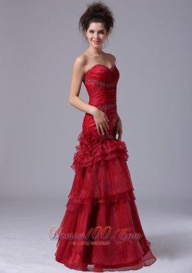 Mermaid Ruffled Wine Red Beading Dress for Prom