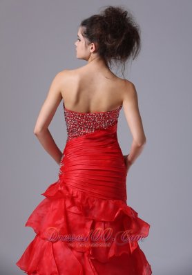 Mermaid Bright Red Ruffled Asymmetrical Prom Pageant Dress