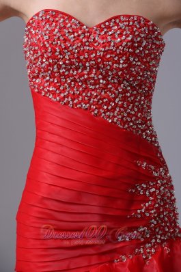 Mermaid Bright Red Ruffled Asymmetrical Prom Pageant Dress