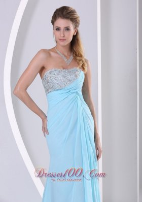 Light Blue High Slit Beading Celebrity Dress Party Style