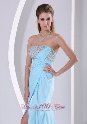 Light Blue High Slit Beading Celebrity Dress Party Style