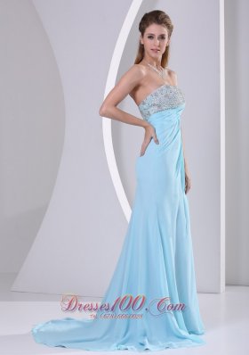 Light Blue High Slit Beading Celebrity Dress Party Style