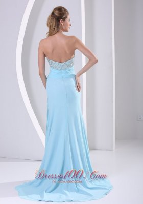 Light Blue High Slit Beading Celebrity Dress Party Style