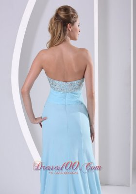 Light Blue High Slit Beading Celebrity Dress Party Style