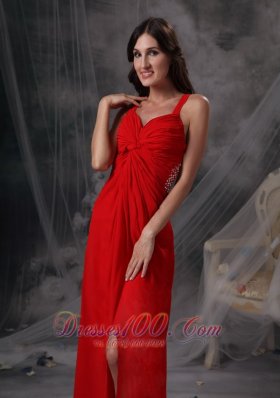 Blood Red Ruched Prom Celebrity Dress Chiffon Beading