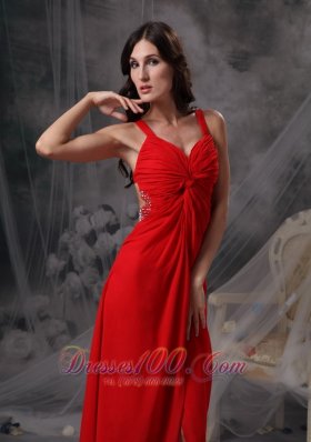 Blood Red Ruched Prom Celebrity Dress Chiffon Beading