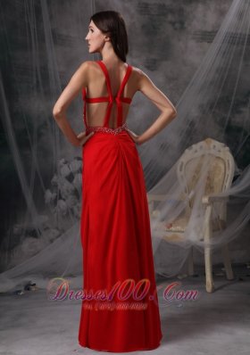 Blood Red Ruched Prom Celebrity Dress Chiffon Beading