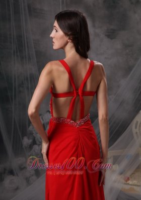 Blood Red Ruched Prom Celebrity Dress Chiffon Beading