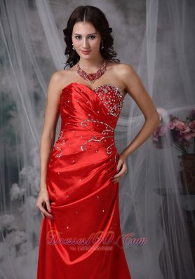 Blood Red Brush Train Taffeta Beading Prom Dress