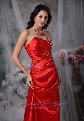 Blood Red Brush Train Taffeta Beading Prom Dress