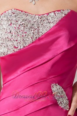 Hot Pink Column Asymmetrical Prom Evening Dress Satin Beading