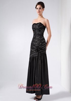 Black Strapless Beading teenager Prom Dress Ankle-length