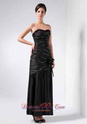 Black Strapless Beading teenager Prom Dress Ankle-length