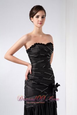 Black Strapless Beading teenager Prom Dress Ankle-length