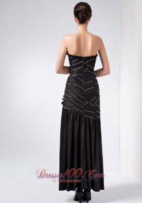 Black Strapless Beading teenager Prom Dress Ankle-length