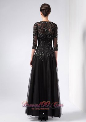 Black Sweetheart Beading Prom Dress Ankle-length Tulle