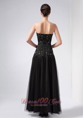 Black Sweetheart Beading Prom Dress Ankle-length Tulle