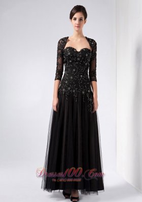 Black Sweetheart Beading Prom Dress Ankle-length Tulle