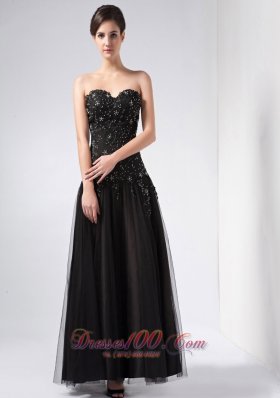 Black Sweetheart Beading Prom Dress Ankle-length Tulle