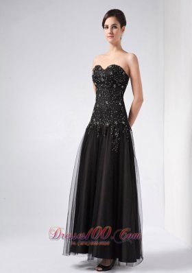 Black Sweetheart Beading Prom Dress Ankle-length Tulle