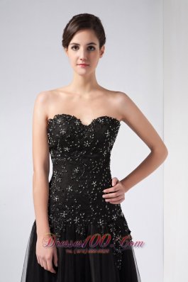 Black Sweetheart Beading Prom Dress Ankle-length Tulle