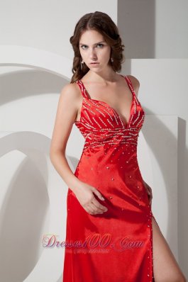 Cross Straps Red High Split Beading 17 Prom Evening Dress