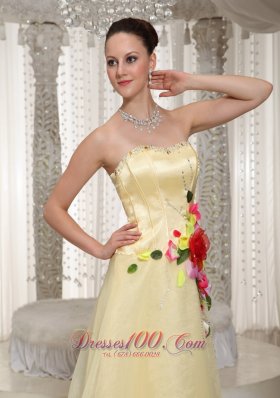 Colorful Flowers Beading Organza Yellow Prom Pageant Dress