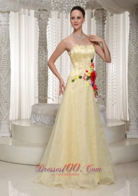 Colorful Flowers Beading Organza Yellow Prom Pageant Dress