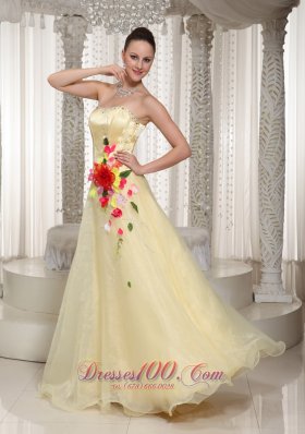 Colorful Flowers Beading Organza Yellow Prom Pageant Dress