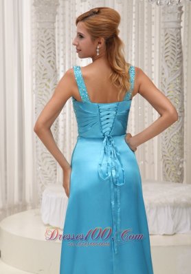 High Slit Aqua Blue Beaded Prom Evening Dress