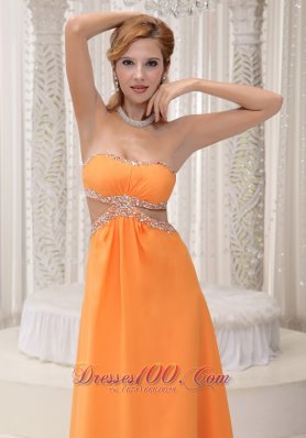 Orange Strapless Beaded Prom Evening Dress Chiffon