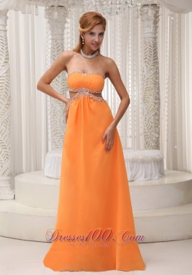 Orange Strapless Beaded Prom Evening Dress Chiffon