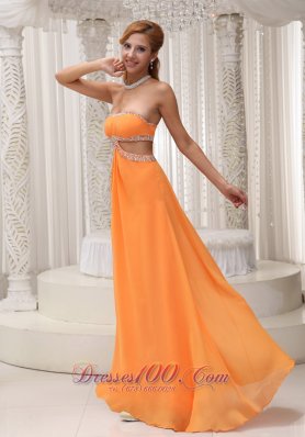 Orange Strapless Beaded Prom Evening Dress Chiffon