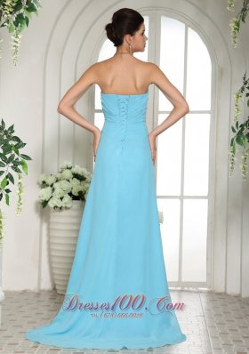 High Slit Beaded Aqua Blue Prom Evening Dress