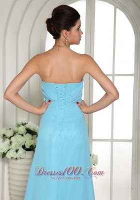 High Slit Beaded Aqua Blue Prom Evening Dress