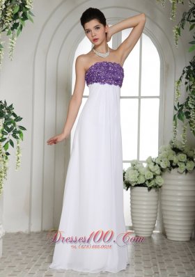 White and Purple Chiffon Beaded Prom Holiday Dress Strapless