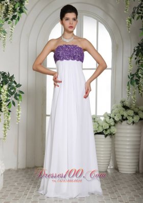 White and Purple Chiffon Beaded Prom Holiday Dress Strapless