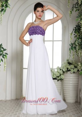 White and Purple Chiffon Beaded Prom Holiday Dress Strapless