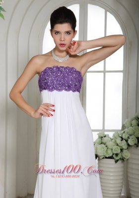 White and Purple Chiffon Beaded Prom Holiday Dress Strapless