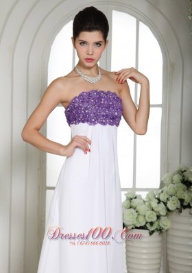 White and Purple Chiffon Beaded Prom Holiday Dress Strapless