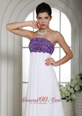 White and Purple Chiffon Beaded Prom Holiday Dress Strapless