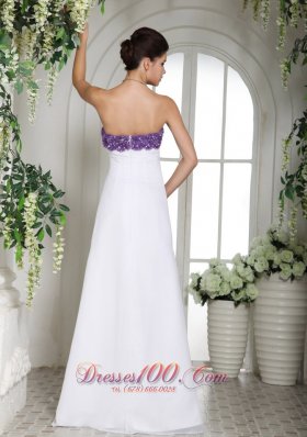 White and Purple Chiffon Beaded Prom Holiday Dress Strapless